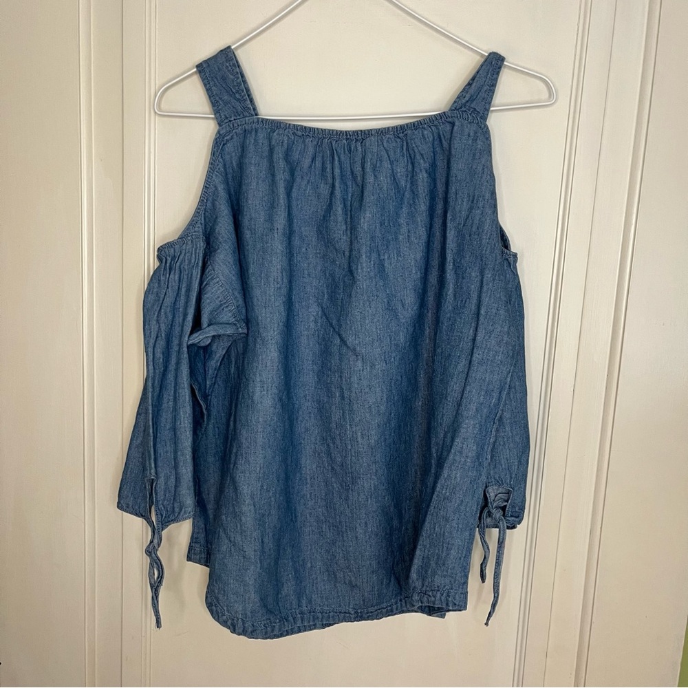 Madewell Cold Shoulder Linen Chambray Top Medium - Picture 3 of 7